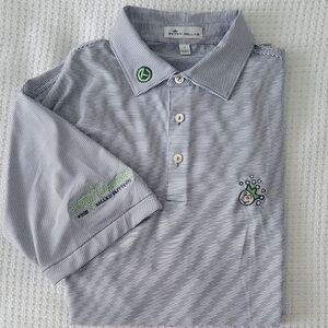 Peter Millar Scotty Cameron Gray Micro-Stripe Polo with Green Accents